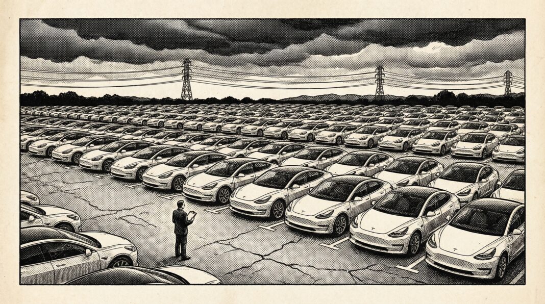 Tesla Has 50,000 Unsold Cars Sitting in a Lot. And You’re Being Told the EV Revolution Is Fine.
